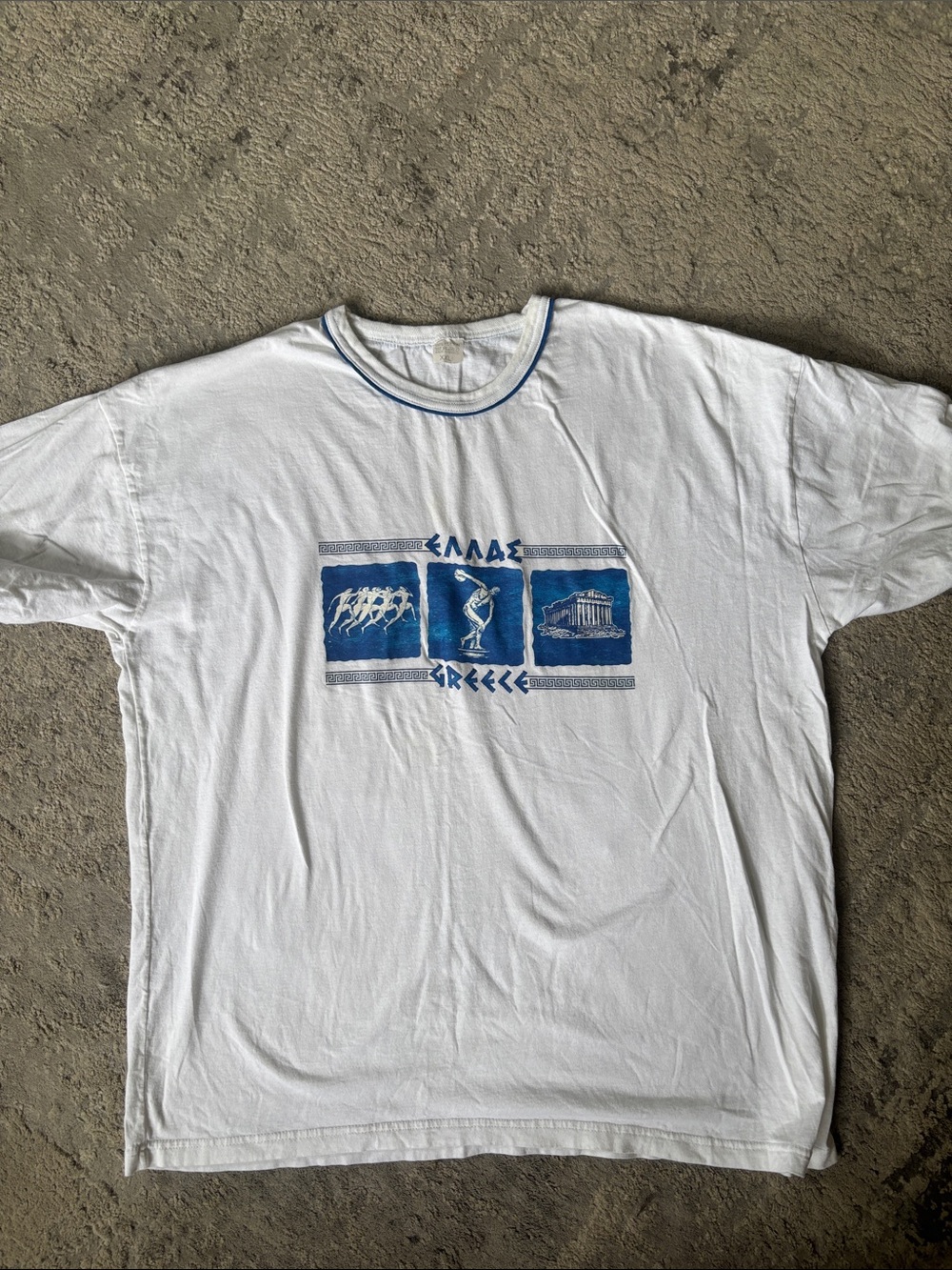 VINTAGE White Greece Graphic Crewneck T-Shirt